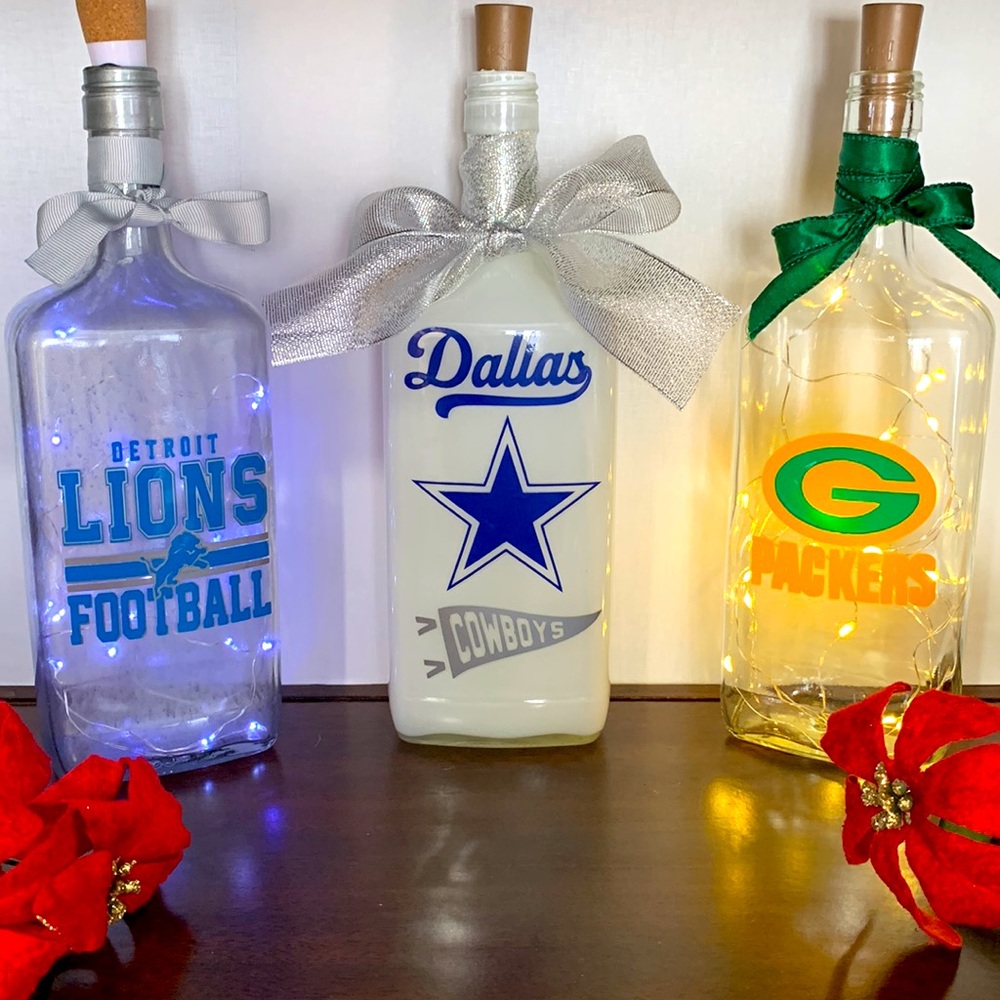 Custom NFL hand crafted, upcycled lanterns